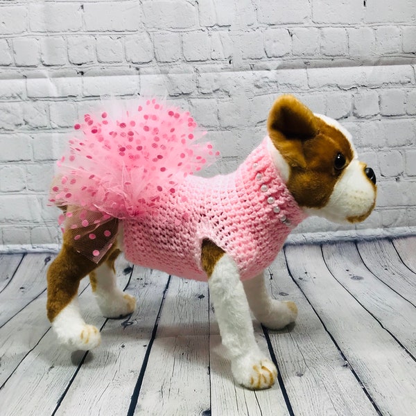Hand Crocheted Dog Tutu Sweater For Small to Medium Dogs, Pet Tutu Costume, Dog Sweater, Pet Outfit with Tutu