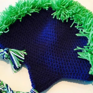 Hawk Mohawk Hat, Fleece Lined Mohawk Hat, Crocheted Mohawk Hat, Blue and Green Mohawk Hat or colors of your choice