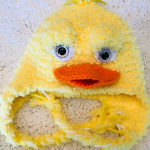 Crocheted Baby Duck Earflap Hat: Halloween Costume, Photo Prop