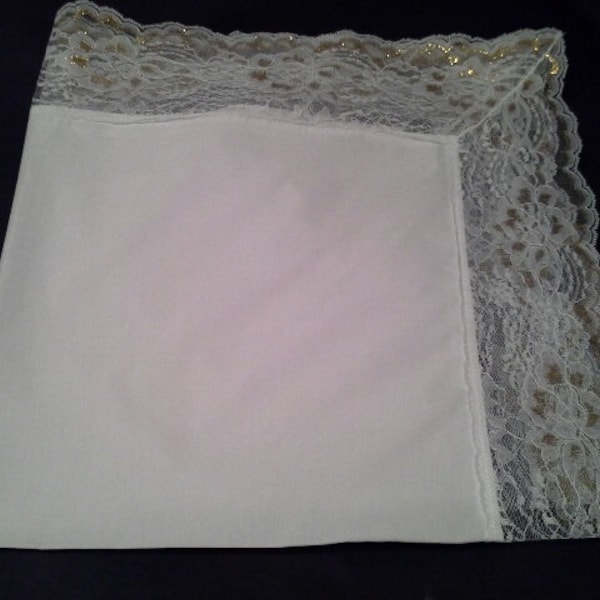 Beautiful White Church Lap Scarf with White and Gold Lace