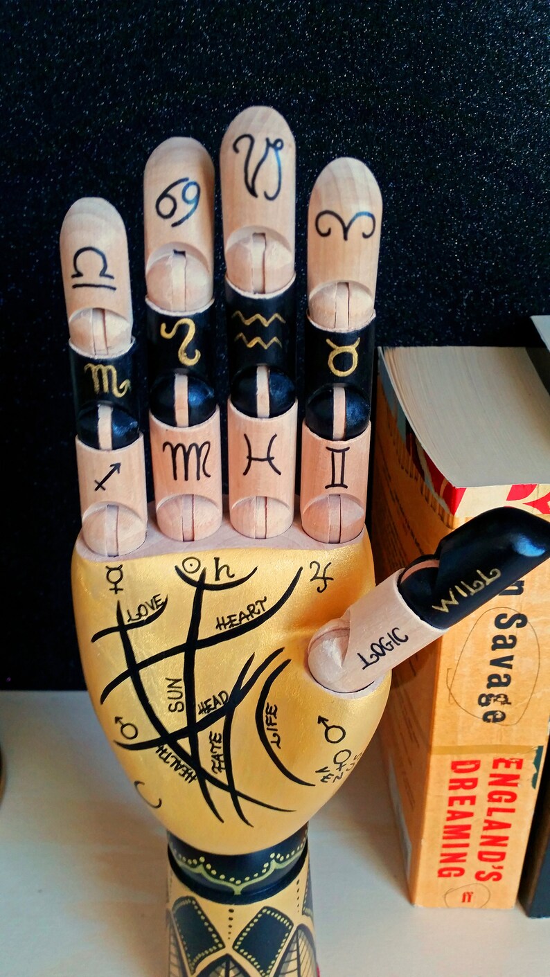 Tattoo wooden hand Fortune Teller Hand painted Samak Etsy