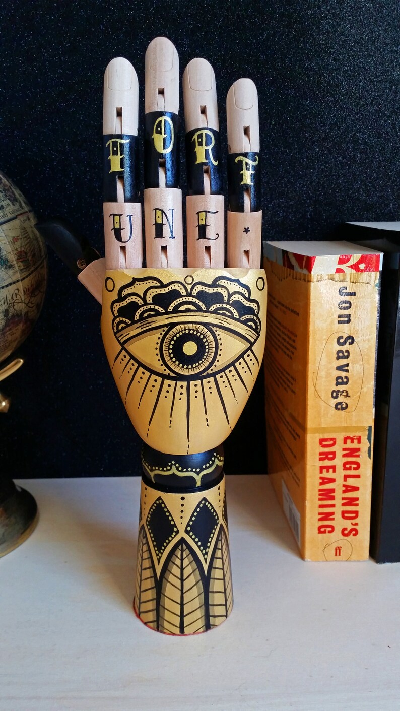 Tattoo wooden hand Fortune Teller Hand painted Samak Etsy