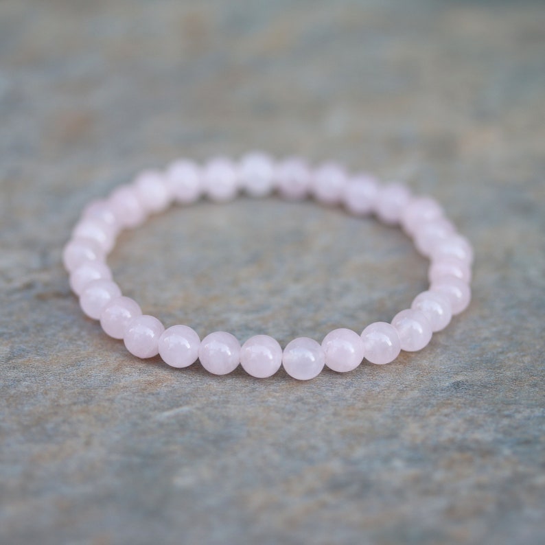 Rose Quartz Beaded Bracelet Pink Gemstone Stretch Bracelet | Etsy