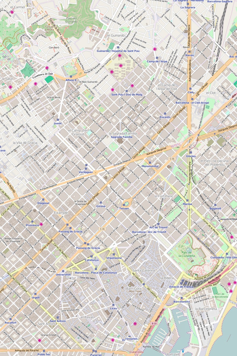 Editierbare Stadtplan von Barcelona | Etsy