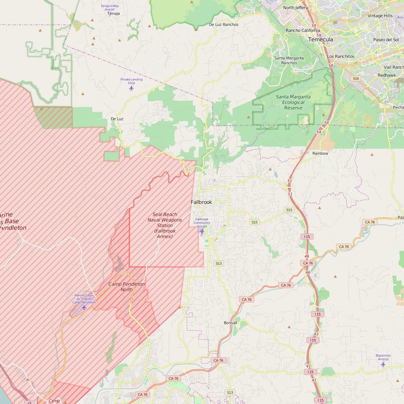 Editable City Map of Fallbrook CA Etsy