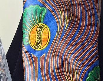 Handmade Kente Cloth Tote Bag – Reversible African Print Bag – Blue, Green & Yellow Lined Purse – Cultural Fabric Tote for Everyday Use