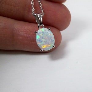 Tiny dainty opal necklace, fine silver blue or white fire opal necklace, October birthday necklace, valentine&#39;s gifts, bridesmaid gifts