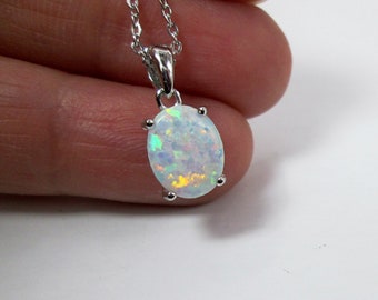 Tiny dainty opal necklace, fine silver blue or white fire opal necklace, October birthday necklace, valentine's gifts, bridesmaid gifts