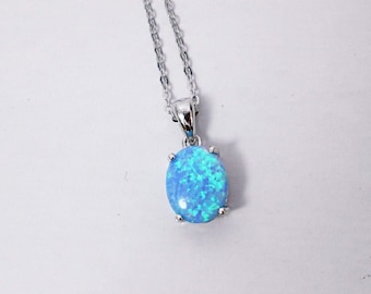 Fine Silver Blue Fire Opal Necklace, Tiny Silver Blue Opal Necklace, Opal Jewelry, Something Blue, Wedding Bridal Necklace, Bridesmaid Gift.