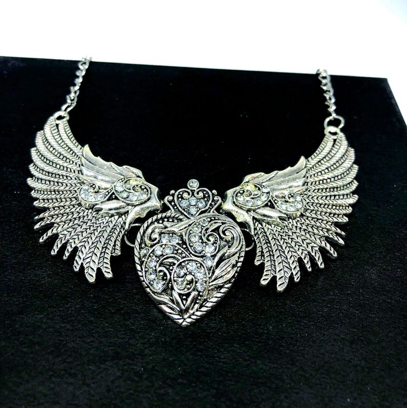 steampunk fairy wings of angel necklace silver color