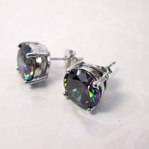 Mystic topaz stud earrings, mystic earrings, rainbow topaz earrings, mystic topaz studs, wedding earrings, plated white gold earrings.