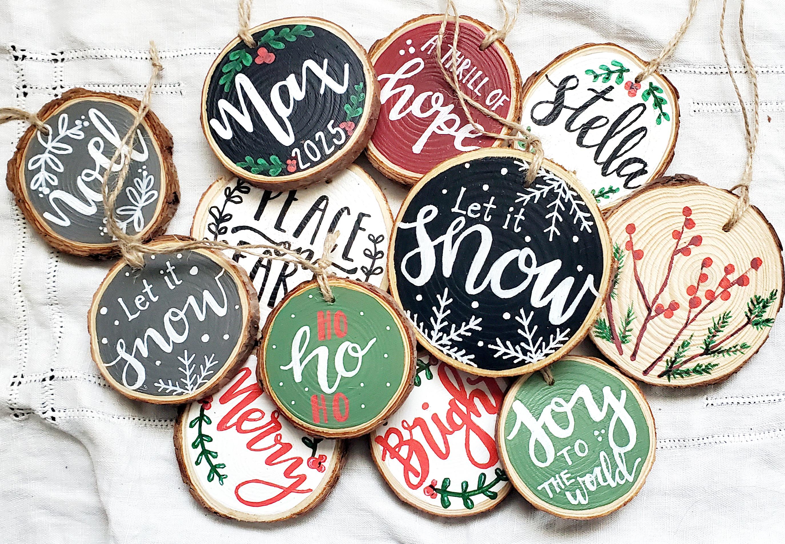 4" Woodslice custom hand painted ornaments