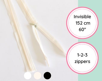 Fermeture éclair invisible YKK | 60 pouces 152 cm | blanc ivoire noir | Zipper Zip nylon | Zip pour housse de couette ou grand coussin
