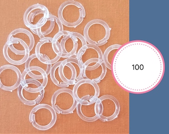 100 Anneaux fendus | Plastique transparent | 9/16" - 14 mm | Fourniture store ballon autrichien | Couture | Œillets | Anneaux de jonction