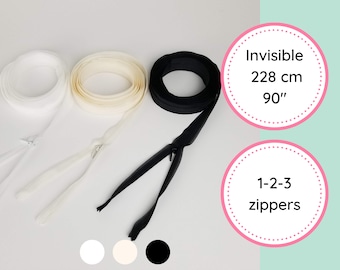 Invisible Zipper YKK | 90 inches 228 cm | White Ivory Black  | Nylon No 3 bottom closed | Zip for duvet cover | Other colors available
