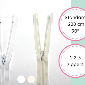YKK Zipper | 90 inches 228 cm | White Ivory | Zip nylon #3 bottom closed | Zipper closure for duvet cover | Zip 90"