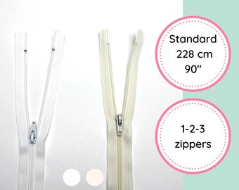 YKK Zipper | 90 inches 228 cm | White Ivory | Zip nylon #3 bottom closed | Zipper closure for duvet cover | Zip 90&quot;