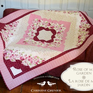 Quilt Rose of my garden Pattern PDF Throw with medallion Classic Traditional Romantic Intermediate Level Curved Block