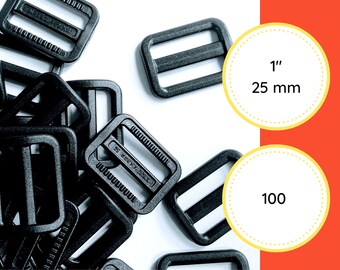 100 Ajusteurs Tri-Bar YKK LA25S | 1" 25 mm | Boucle d'ajustement de sangle | Boucle de ceinture en plastique noir résistant