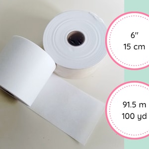 Non-woven curtain stiffener | 100 yards Roll | Width 6&quot; - 15 cm | White | Polyester buckram stiffening | Curtain header | DIY curtains