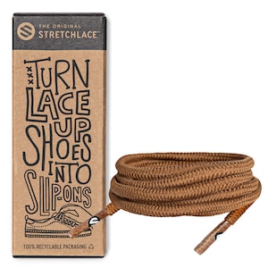 The Original Stretchlace No Tie Shoelaces | Adults Kids | Stretch Elastic Round Laces | Light Brown