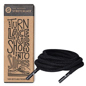 The Original Stretchlace No Tie Shoelaces | Adults Kids | Stretch Elastic Round Laces | Black
