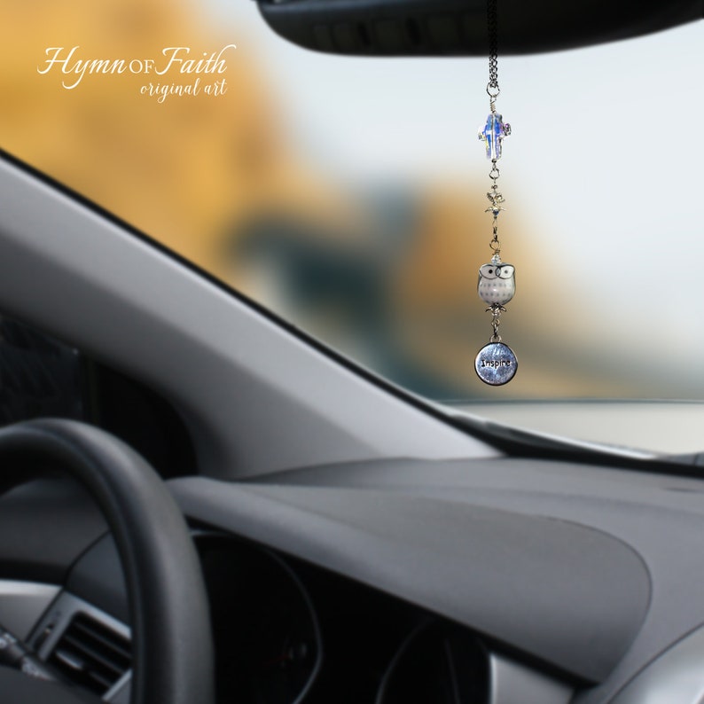 Owl Rear View Mirror Accessories with Inspire Believe Pendant Etsy
