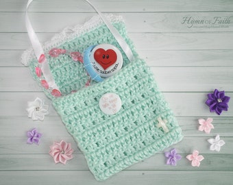 Little Girls Purse Toddler Pouch Christian purse Child Purse with Cross Crocheted Child Handbag Small Child Sunday School Baptism Wedding