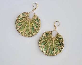 Art Nouveau earrings, lily pad earrings, statement earrings