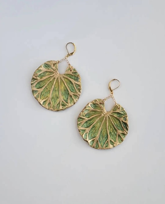 Art Nouveau earrings, lily pad earrings, statement earrings
