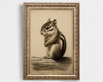Baby Woodland Chipmunk | Forest Chipmunk | Vintage Style Animal Print | Woodland Nursery Boys Decor | Nursery Girls Wall Art | Forest Animal