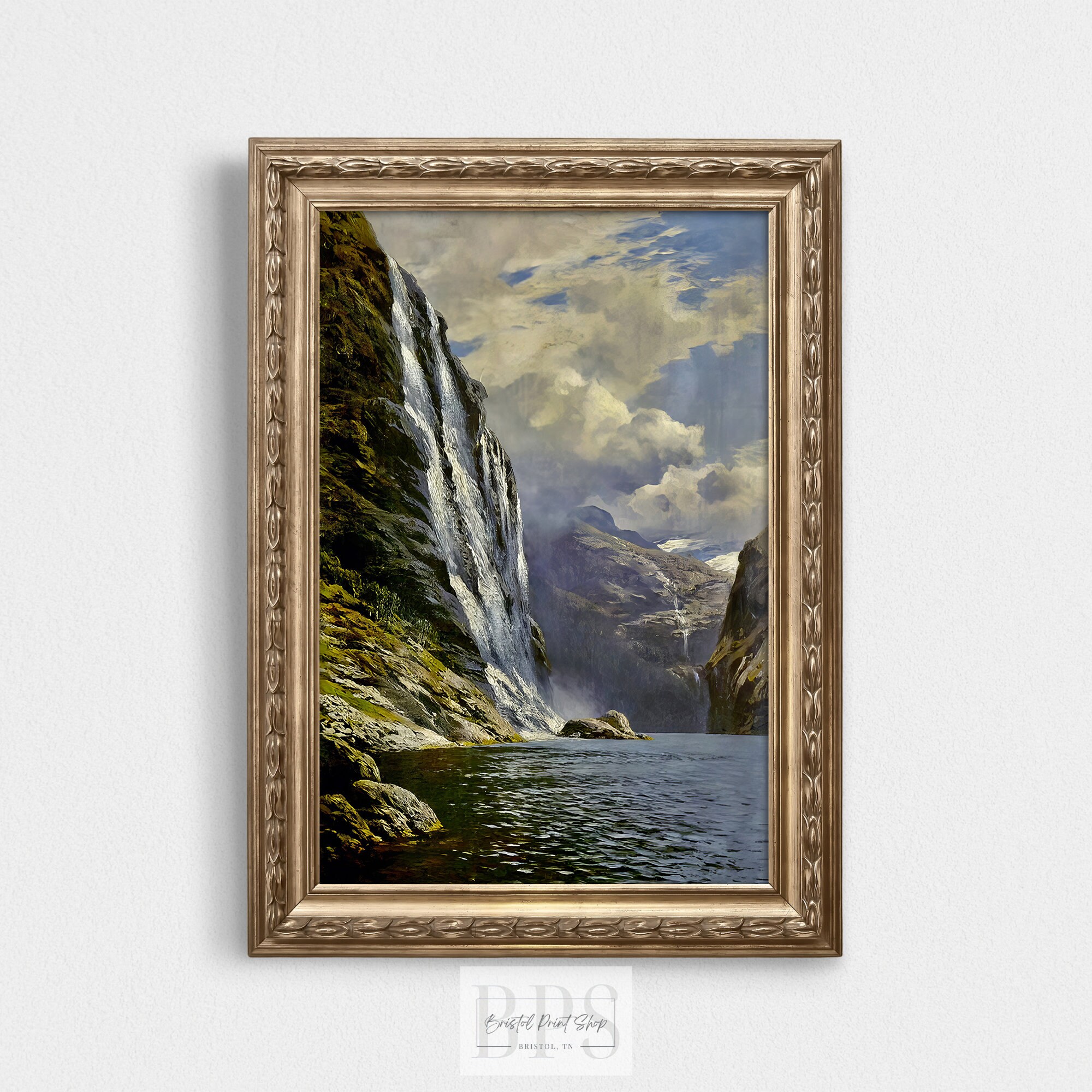Vintage Mountain Waterfall Print | Seven Sisters Waterfall