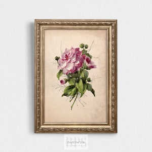 Vintage Camellia Art | Pink Watercolor Print | Floral Wall Decor | Botanical Illustration | Digital Download Gift
