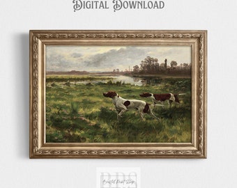 Arte de perro de caza vintage / Arte de pared de puntero antiguo / Pintura del siglo XIX / Decoración de vivero rústico / Descarga digital