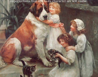 Vintage Girl and Dog Painting | Digital Download Art | Girls