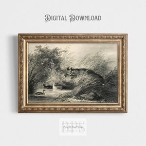Vintage Fox Art | Red Fox Hunting Birds | Antique Wall Art | 19th Century Art | Woodland Nursery Art | Forest Animal Art | Digital Download