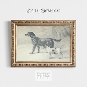 Vintage Hunting Dog Print | Irish Setter and Fox Terrier | 19th Century Drawing | Digital Art Gift
