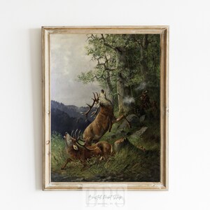 Vintage Deer Hunting Art | Rustic Hunting Print | Antique Wall Art ...