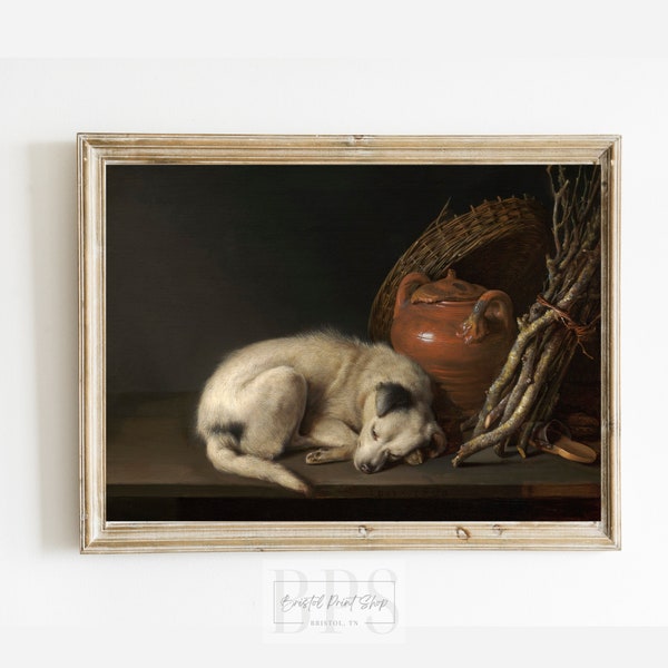 Vintage 1650 Sleeping Dog Print | Muted Print | Antique Wall Art | 17th Century Drawing