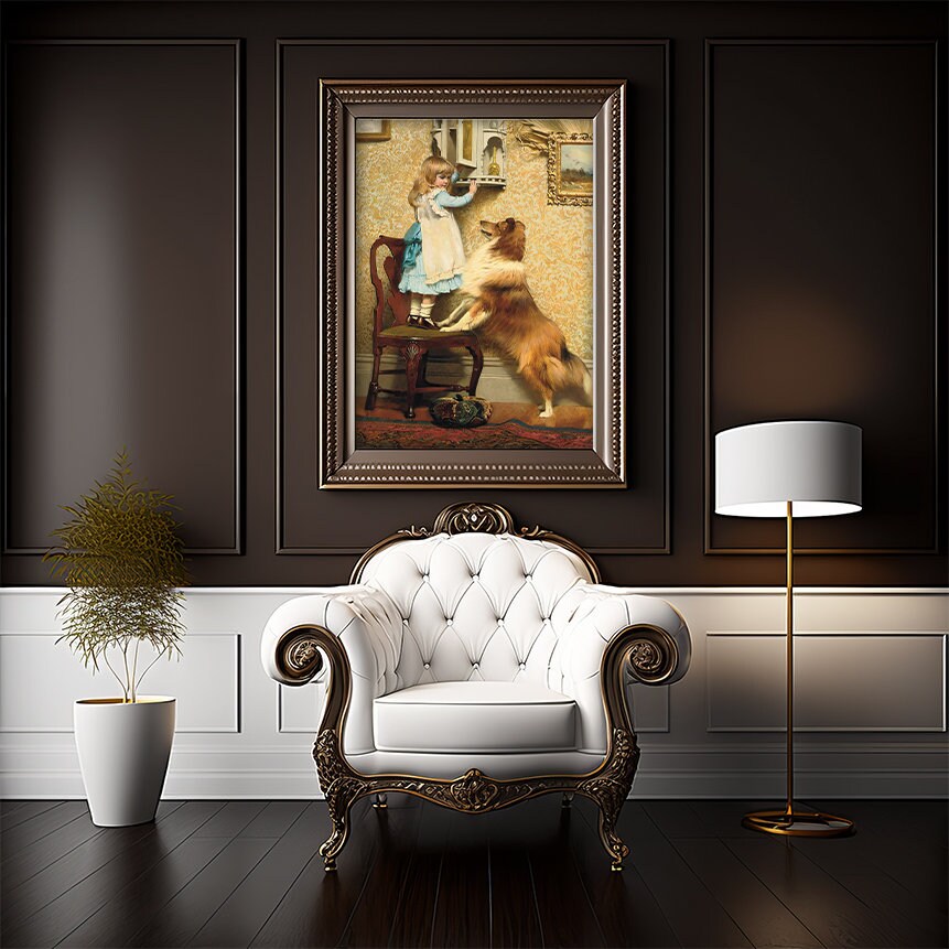 Irl Lady With A Dog Retro Car Classic Car Golden Autumn Canvas Wall Ar