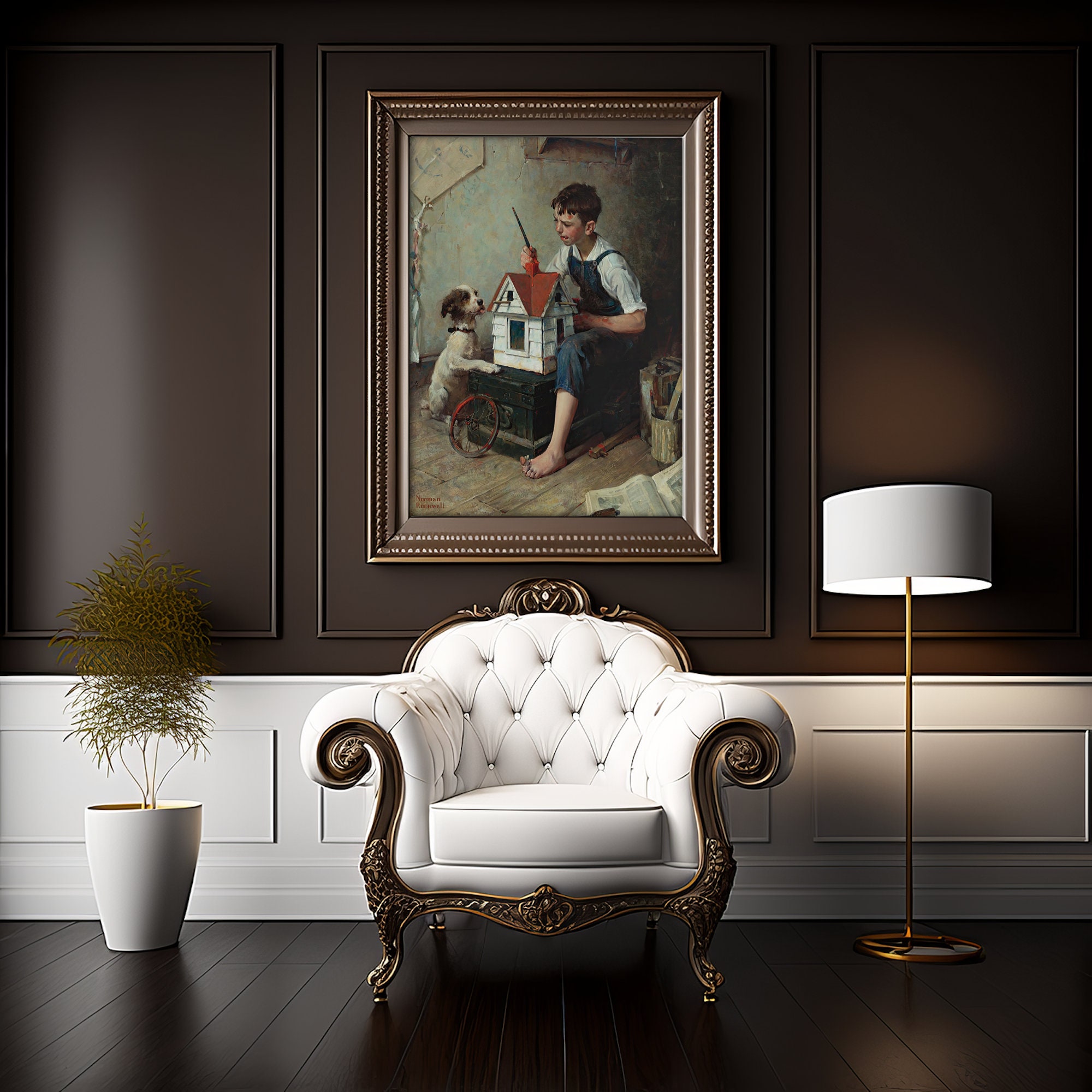 Vintage Norman Rockwell Art Print 1921 | Boy Painting Birdhouse With Dog |  Classic Home Decor | Unique Art Gift | Digital Download - Etsy Singapore, image size:2000x2000