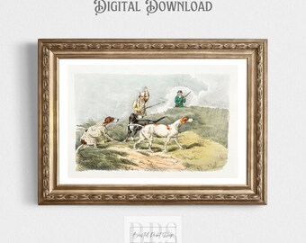 vintage chien de chasse art | Art mural Setter antique | Illustration du XIXe siècle | Chasseur | Pointeur | Décoration de chambre de bébé rustique | Téléchargement numérique