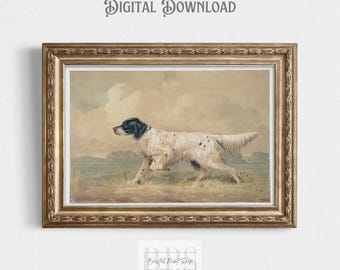 Arte de perro de caza antiguo / Arte de pared de setter antiguo / Pintura del siglo XIX / Decoración rústica para guardería / Descarga digital