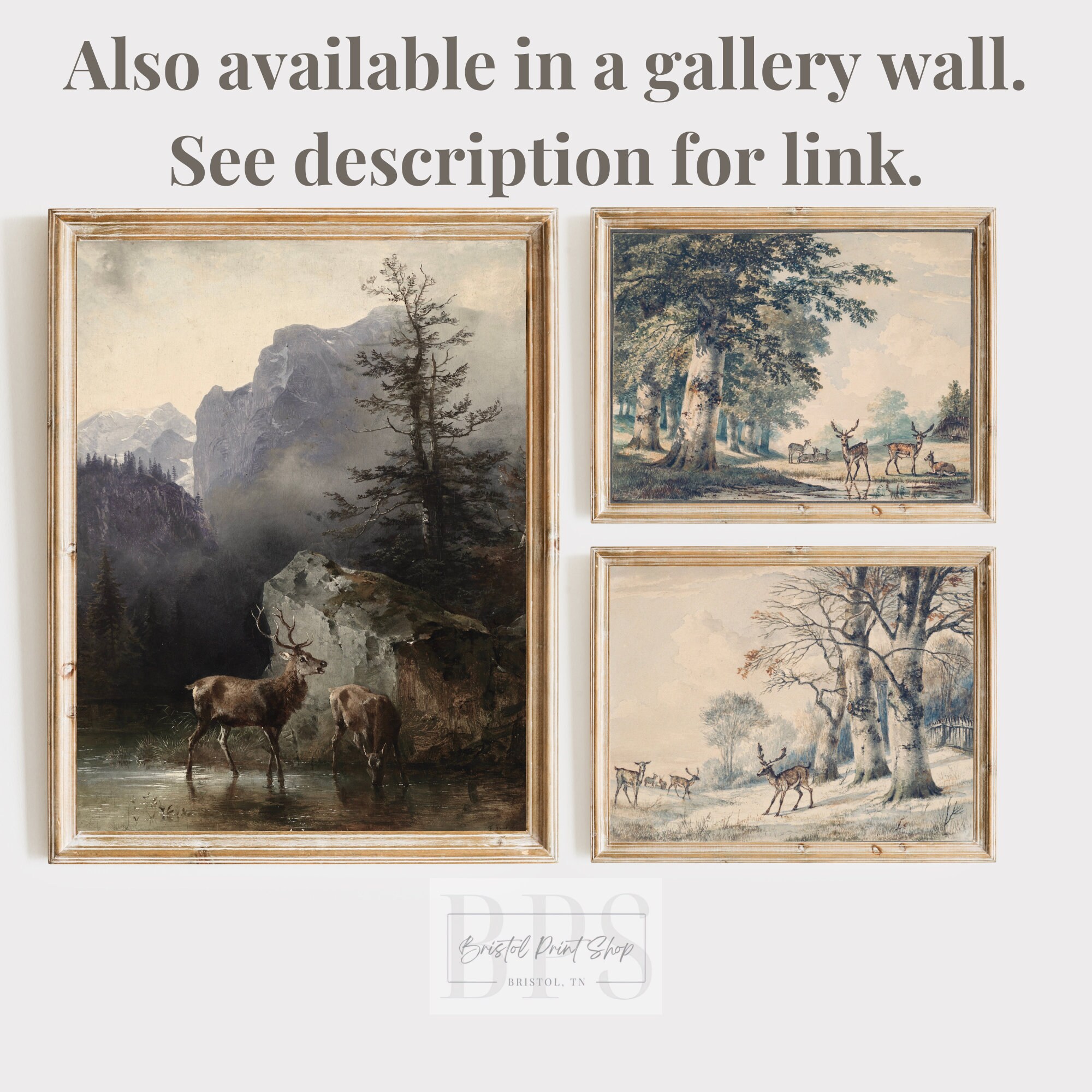 Vintage Mountain Deer Print | Rustic Cabin Decor | Antique Wall Art ...