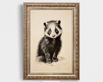 Baby Woodland Skunk | Forest Skunk | Vintage Style Animal Print | Woodland Nursery Boys Decor | Nursery Girls Wall Art | Forest Animal