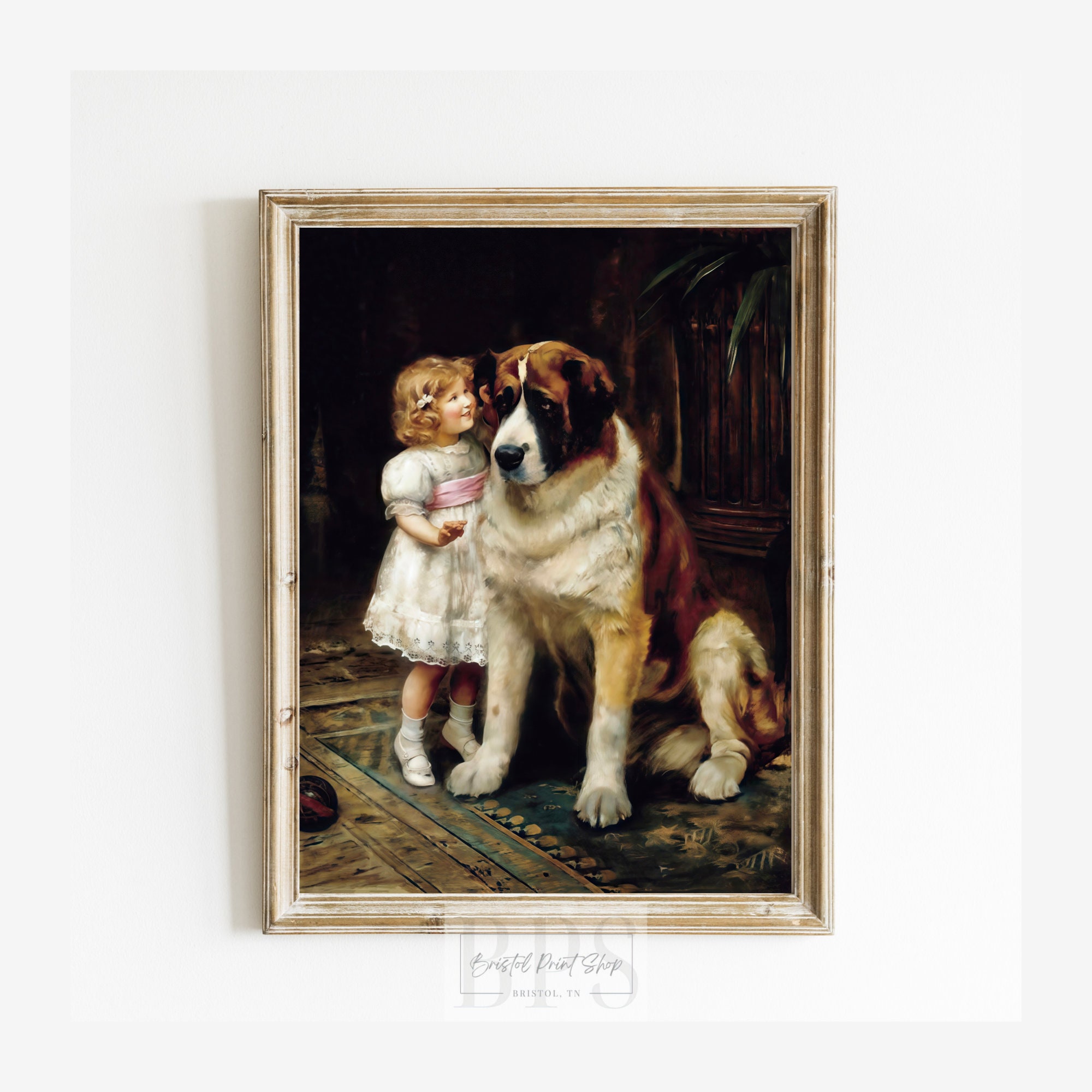 antique picture ❀* 女の子とワンちゃんのいる 版画プリント