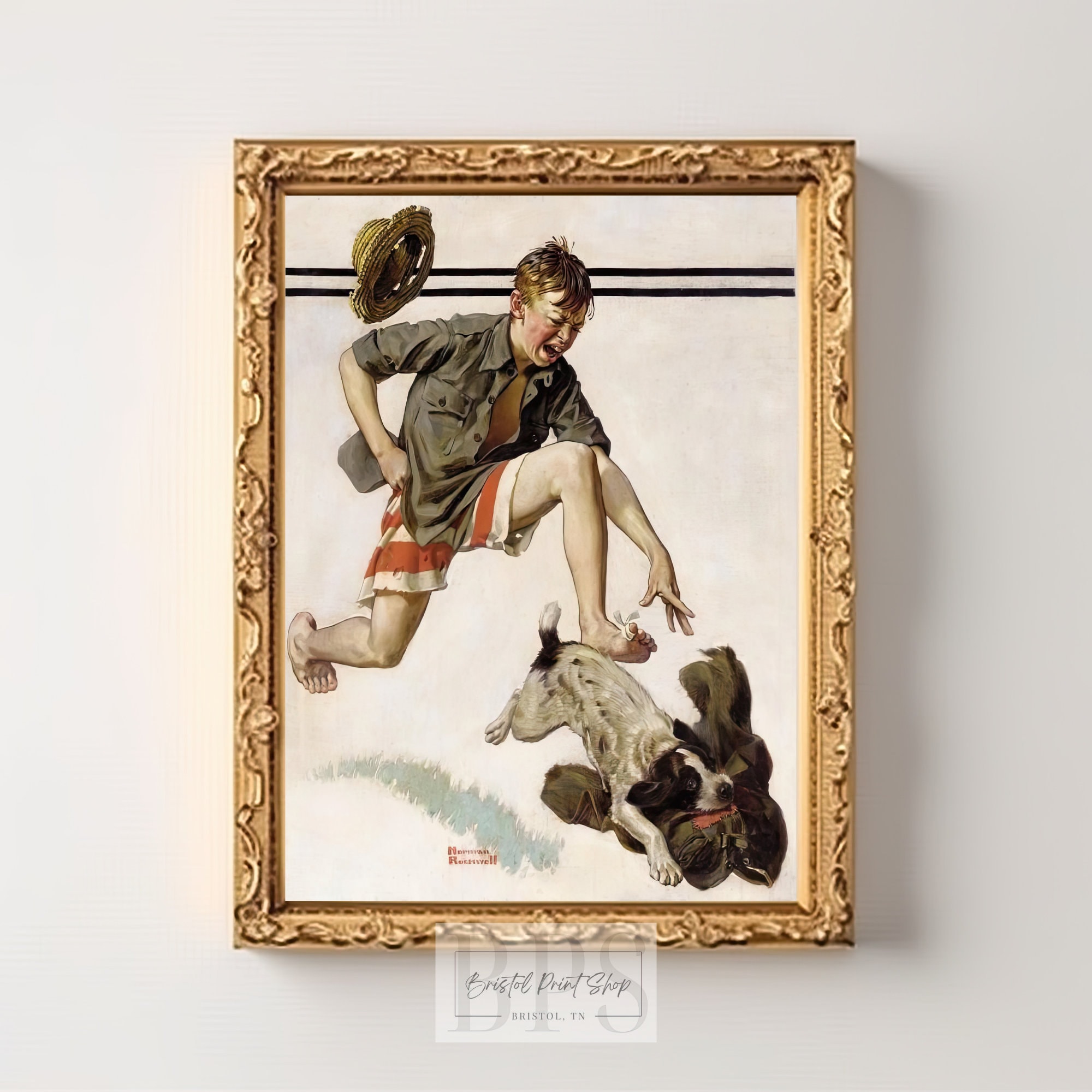ヴィンテージ 1919 ノーマン ロックウェル 犬が男の子のズボンを盗む