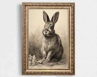 Babyskogskanin | Skogsbabyhare | Djurtryck i vintagestil | Skogsmarksbarnrumsdekoration för pojkar | Väggkonst för flickor | Skogsdjur