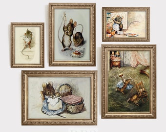 Beatrix Potter | Vintage Nursery Gallery Wall Art | Mice Illustrations | Antique Sketches | Storybook Art | Digital Download