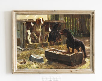 Vintage Dog Art | Dog Portrait | Dachshund | Hunting Dogs | Early 20th Century Painting | Rustic Nursery Decor | Digital Download